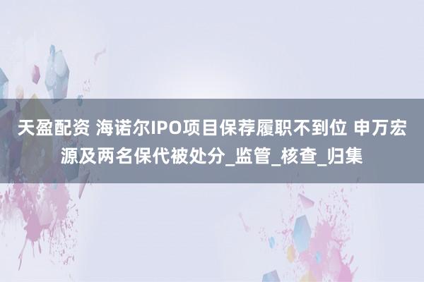 天盈配资 海诺尔IPO项目保荐履职不到位 申万宏源及两名保代被处分_监管_核查_归集