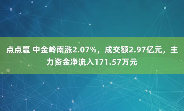 点点赢 中金岭南涨2.07%，成交额2.97亿元，主力资金净流入171.57万元